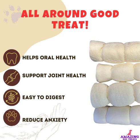 Beef Cheek Rolls - Amazing Dog Treats (6 Inch Regular - 4 Pcs) - No Hide, Safe Rawhide Alternative for Power Chewers