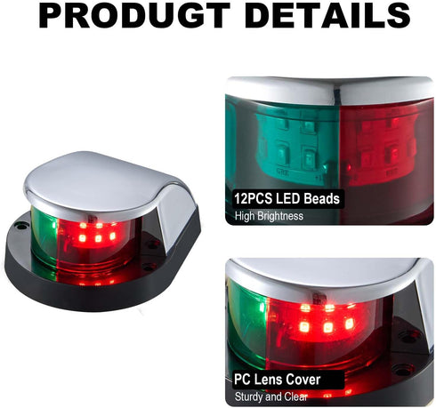 Bi-Color Bow Navigation Light for Small Boats, Yachts, and Skiffs
