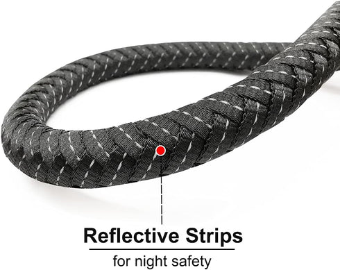 6 FT Black Dog Leash, Strong Rope Heavy Duty with Highly Reflective Threads and Soft Padded Handle for Medium Large