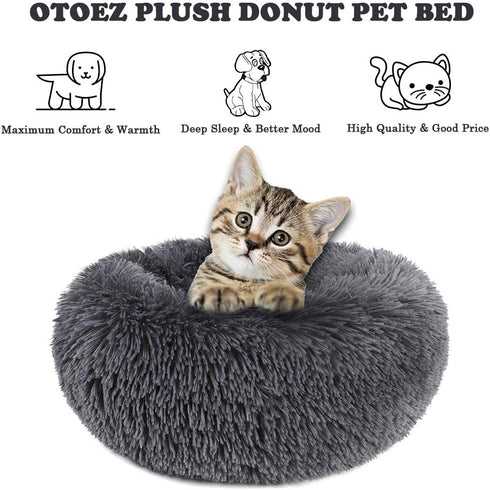 otoez Kitten Puppy Bed - Extra Small Round Dog Cat Bed, Anti Anxiety Plush, Washable (15.7", Dark Grey)