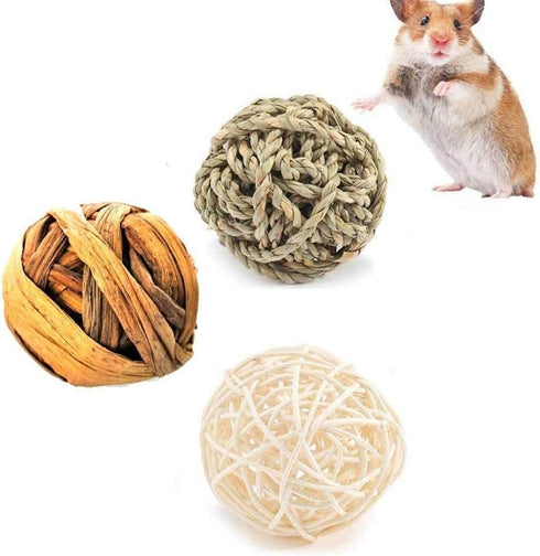 Natural Chew Activity Toys - Chew Grass Balls and Rolling Chew Toys for Bunny, Improve Dental Health for Rabbit