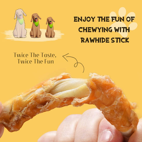 (20 10.6 oz) ASMPET Dog Treats Chews, Chicken Wrapped Rawhide Sticks Dog Snacks for Training Rewards pcs