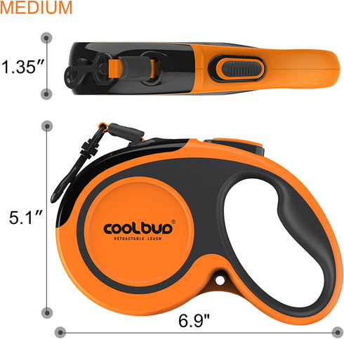 Retractable Dog Leash, 16ft for Medium Dogs up to 66 lbs, One Button Break & Lock, Heavy Duty, Tangle-Free (Orange)