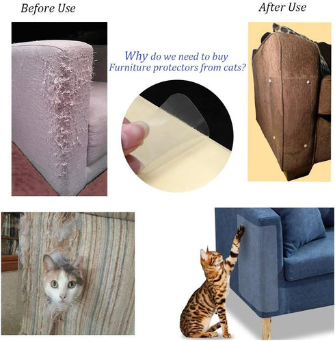 6 PCS Furniture Protectors from Cats - Self-adhesive Vinyl Sheet + Twist Pins, Pet Scratch Deterrent for Furniture