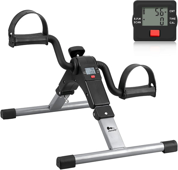 Folding Pedal Exerciser, Mini Exercise Bike Under Desk with LCD Display for Arms and Legs Workout, Portable Peddler