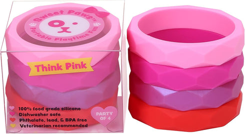 Sweet Paws Puppy Teething Bracelet Stack, 4 Pack, Wearable Silicone Dog Chew Toys for Small/Medium Dogs (Think Pink)