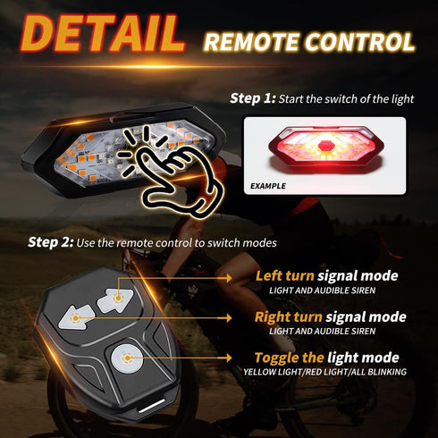 Teguangmei Bike Tail Light with Turn Signals, USB Rechargeable Rear Light with Wireless Remote Control