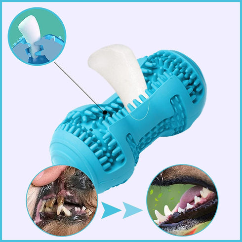 Dog Chew Toy for Teething Chewers,Tough Durable Natural Rubber Bone with Toothbrush,Indestructible for Aggressive