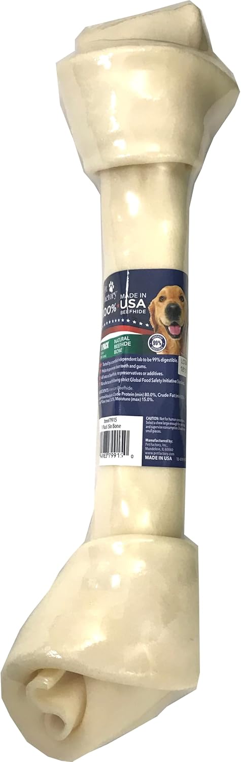 Pet Factory 100% Made in USA Beefhide 15-17" Knotted Bone Dog Chew Treat - Natural Flavor, 1 Count
