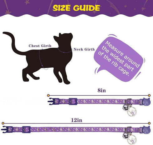 PUPTECK 3 Pack Cat Collar with Bells, Adjustable Breakaway Luminous Safety Collar for Small Kittens, Pink Black Purple