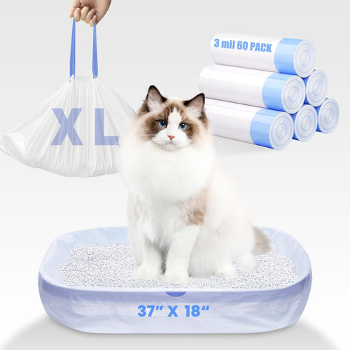 60 Pack Jumbo Cat Litter Bags - 3MIL Extra Thick Leakproof Litter