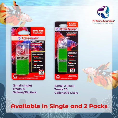 DrTim’s Aquatics Freshwater Waste-Away Gel, Natural Cleaner for Betta Aquariums, 2 Pack Treats 20 gal, Small