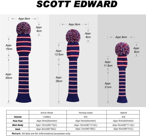 Scott Edward Knitted Golf Head Covers - 4PCS Handmade Set for Driver and Fairway Woods