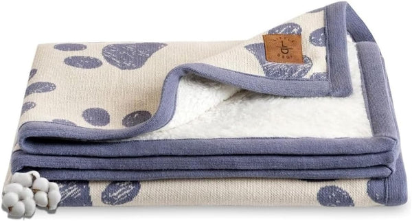 Small Pet Blanket - 100% Organic Cotton, Double Layer Plush Sherpa, Soft