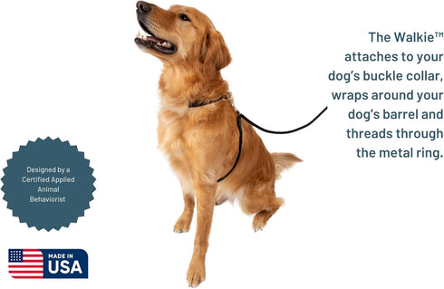 The Walkie No Pull Dog Leash - Gentle, Effective, Encourages Loose Leash Walking - Made in USA, Brown, Size Large for