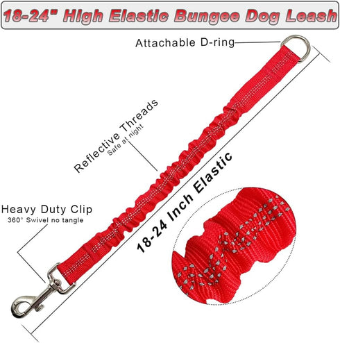 Short Dog Leash Extender - 18 in Bungee Shock Absorbing Nylon Leash for Medium to Large Dogs, Walking & Training (Red)