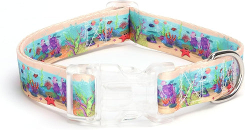 Floral Print Puppy Dog Collar with Quick Release Buckle for Small Medium Large Dogs, Girls Female Dog (S, Underwater