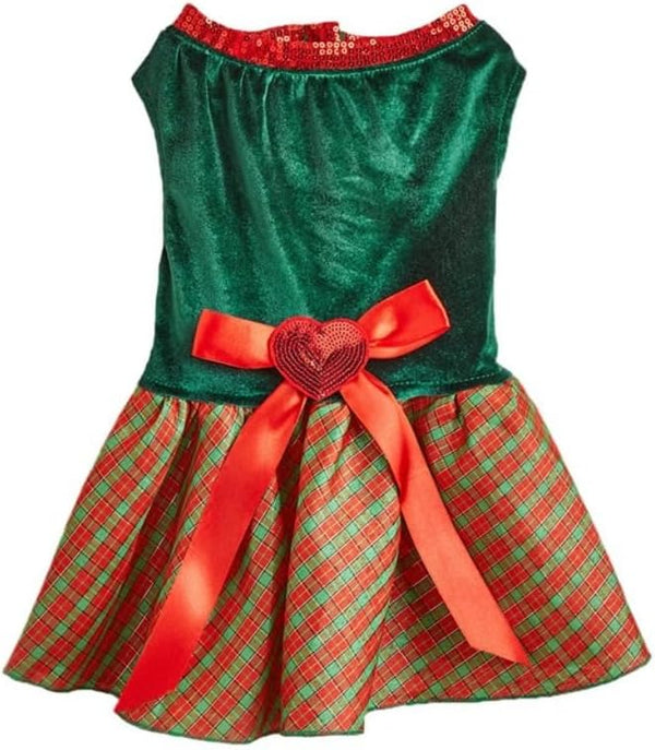 Tangpan Christmas Pet Plaid Skirt Dog Santa Dress Outfit (Green, L) for Puppy Party