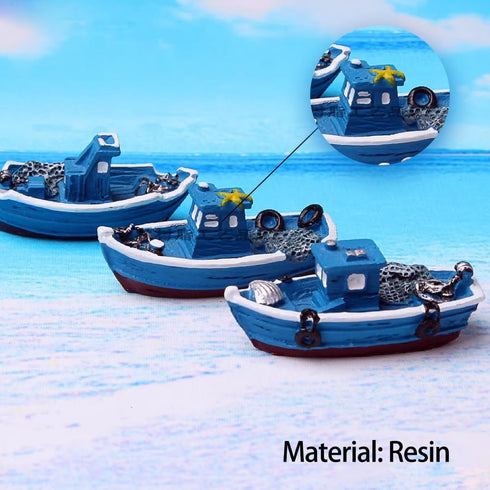 YUANGUNGUN 6-Piece Set 2.5" Mini Fishing Boats - Mediterranean Style Decor for Aquariums, Dioramas & Fairy Gardens
