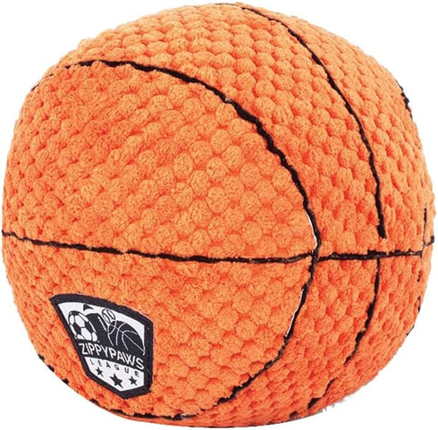 ZippyPaws SportsBallz Plush Basketball Dog Toy, Soft Squeaky Balls for Indoor & Outdoor Fetch