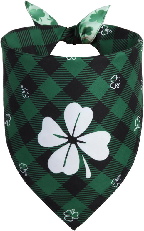 QUQULE 1PCS, St. Patrick's Day Dog Bandana XLarge Green Scarf for Boy and Girl, Durable Triangle Reversible Bibs