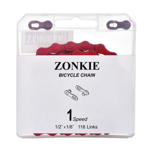 ZONKIE Single-Speed Bicycle Chain, 1/2 x 1/8 Inch 116 Links (Red)
