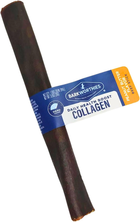 Barkworthies 6" Peanut Butter Flavor Beef Collagen Sticks for Dogs - Healthy Long Lasting Bully Stick Alternative - High Protein Low Fat Dog Treats - 1 pack