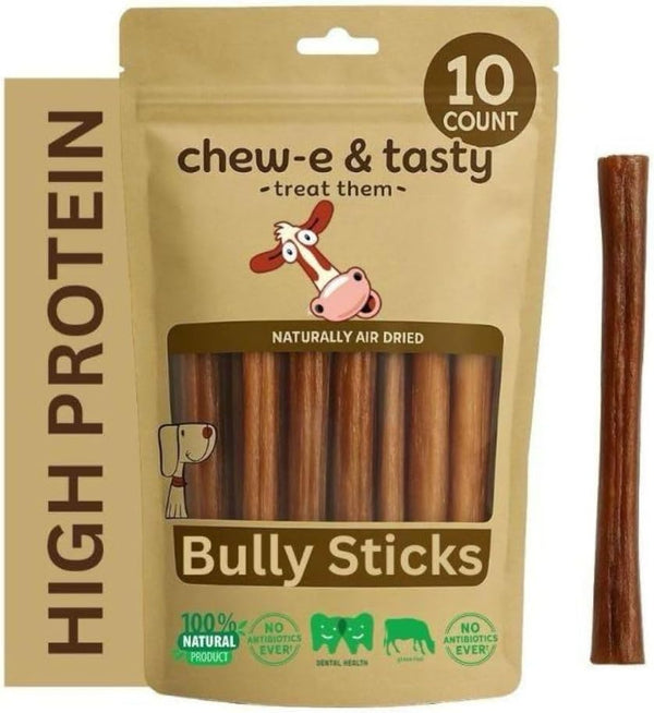 chew-e&tasty 6 Inch Bully Sticks for Dogs, Pack of 10, 100% Natural, USDA Certified & Odor Free, High Protein