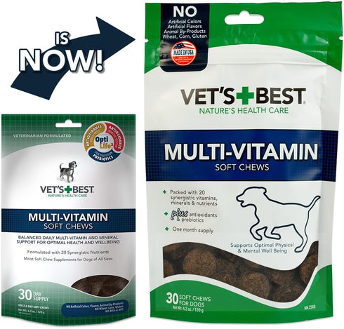 30 Vet's Best Multi-Vitamin Soft Chew Dog Supplements - Vitamins for Dogs - Supports Dogs Physical and Mental Health