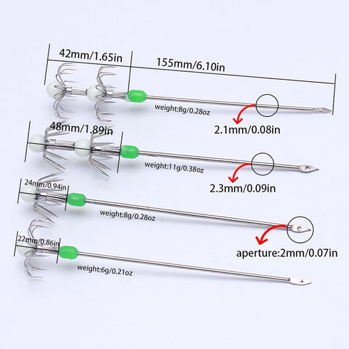 Whoasyst 2Pcs Luminously Squid Live Shrimp Hook Stainless Steel Umbrellas Fishing Cuttlefish Sleeve Squid Jigs Baits