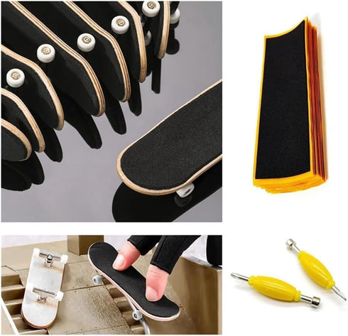Tiosen 12Pcs Set, Fingerboard Grip Tape with Screwdriver Tool Foam Sticker Replacement, Finger Skateboard Accessories