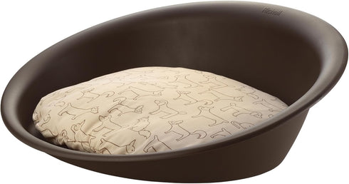 Richell Oval Pet Bed for Small Dogs & Cats, Brown, Flexible Waterproof Plastic Frame, Washable Polyester Cushion, 16.5