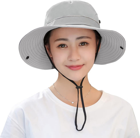 Women's Ponytail Sun Hat Muryobao UV Protection Foldable Mesh Wide Brim Beach Fishing Hat
