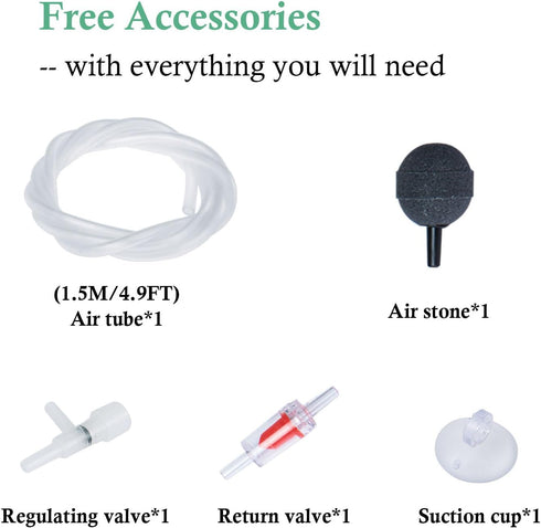 FEDOUR Aquarium Air Pump, 1 Outlet Whisper Adjustable Fish Tank Aerator, Quiet Oxygen Pump with Accessories