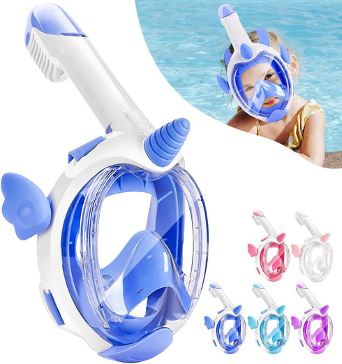 Kids Snorkel Mask, Full Face 180° Panoramic View, Anti-Fog Diving Gear for Ages 4-15, Dry Top