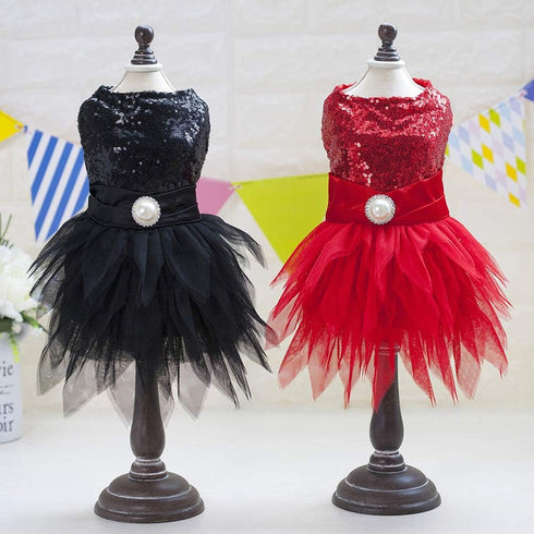 Tangpan Beam Waist Christmas Pet Costume, Dog Dance Skirt, Satin Camp Party Dress, Red, S