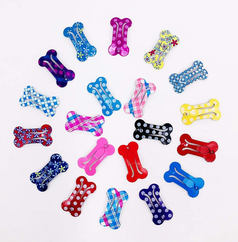 PET SHOW Cute 1" Small Bone Snap Hair Clips - Pack of 20 for Dog Cat Puppy Grooming