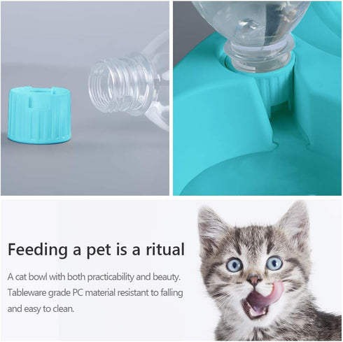 MILIFUN Double Dog Cat Bowls, 15°Tilted Water and Food Bowl Set with Automatic Waterer Bottle for Small or Medium Dogs