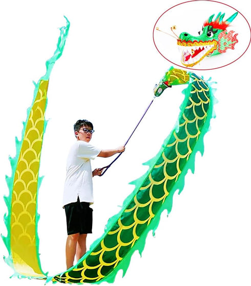 PAIKOOL 3D Set Dragon Poi with Plastic Dragon Head, Swing Rope and Hot Stamping Golden Ribbon Streamer, Outdoor Fitness