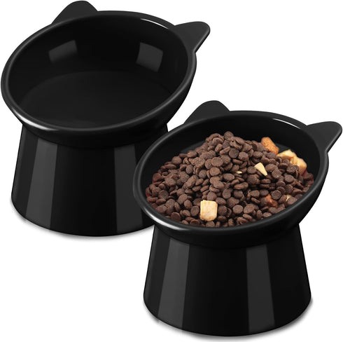 Zhehao 2 Pieces Plastic Raised Bowl Set, Tilted 15 Degrees Elevated Cat Food and Water Bowls for Small Dogs