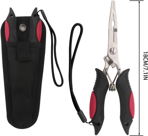 Hikary Long Nose Fishing Pliers - Stainless Steel Hook Remover, Braid Cutter, Rustproof Multi-Tools for Fishing