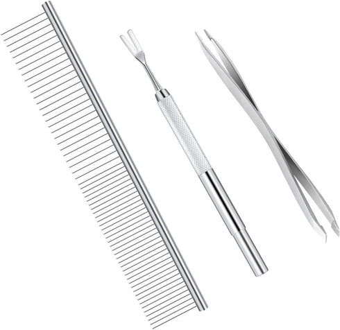 BWOGUE Premium Tick Removal Kit for Dogs and Cats - Stainless Steel Tool with Comb for Easy Tick and Flea Removal