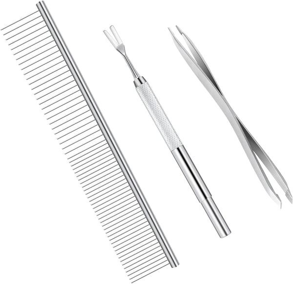 BWOGUE Premium Tick Removal Kit for Dogs and Cats - Stainless Steel Tool with Comb for Easy Tick and Flea Removal