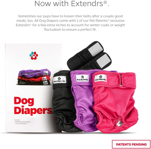 Pet Parents Premium Washable Dog Diapers & Extenders, 3 Pack of Female Diapers, Color: Princess, XL