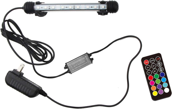 LED Aquarium Light, 7.5inch Colorful Submersible Fish Tank Light with Adjustable Brightness and Memory Function