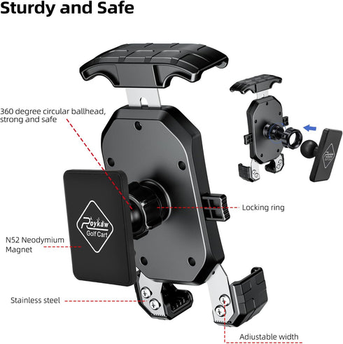 Roykaw Golf Cart Magnetic Phone Holder Mount - Ultra-Strong Magnet for EZGO/Club Car/Yamaha