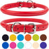 CollarDirect Rolled Leather Dog Collar, Soft Padded Round Puppy Collar, Handmade Genuine Leather, 6-7 Inch, Red Textured