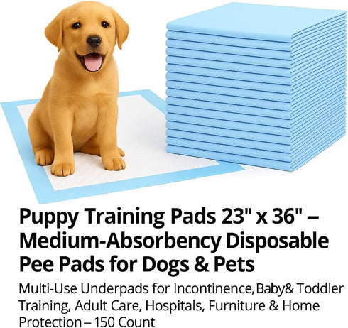 2336 150 Count Puppy Training Pads Medium-Absorbency Disposable Pee Pads for Dogs & Pets | Underpads for Incontinence