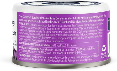 Sardine Flakes in Tuna Consommé, Canned Wet Cat Food Soup, 100% Mercury-Tested, Grain-Free Protein, Non-GMO, 3oz, Pack