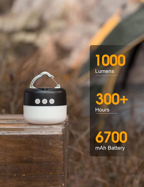 1000LM, 300H 6700mAh LED Camping Lantern Rechargeable Up to Running Time Camping Tent Light, Emergency Hanging Light